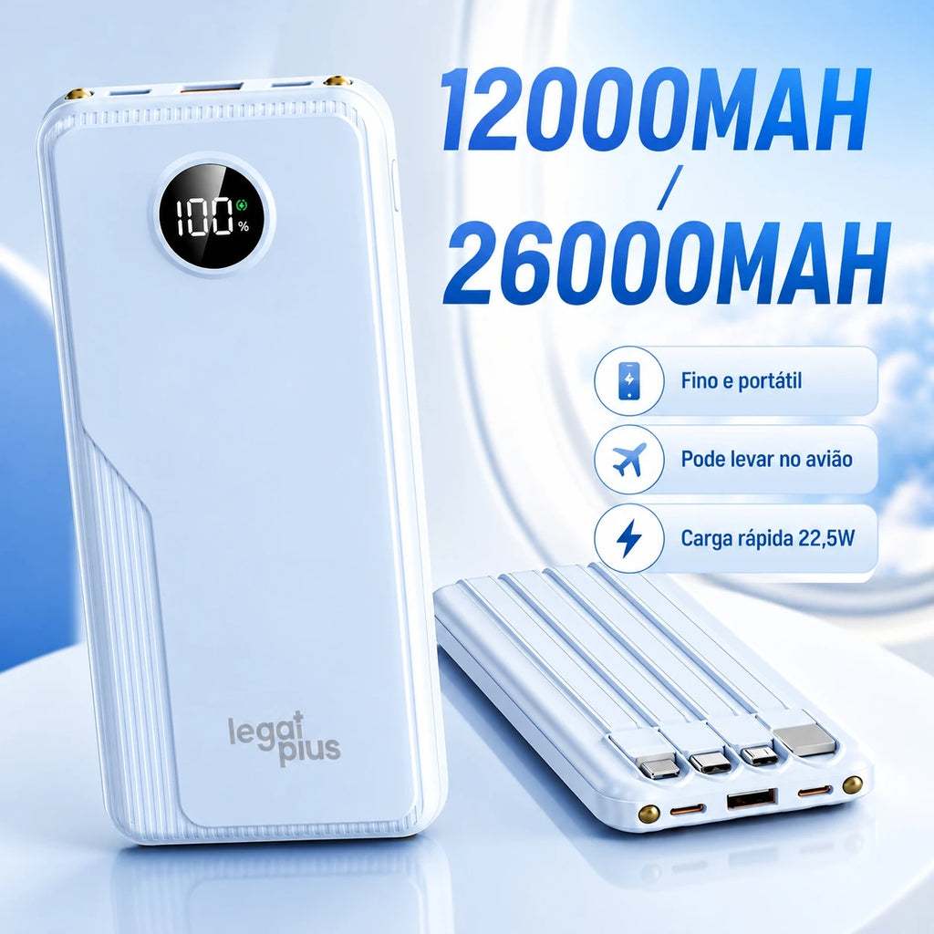 Power bank com 4 cabos integrados e visor digital — 22,5 W