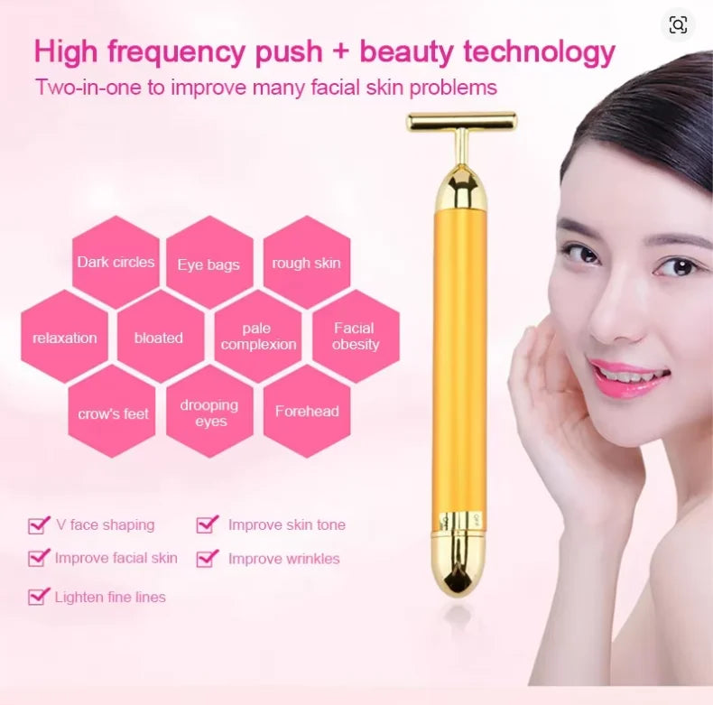 Massageador facial vibratório tipo T — dourado