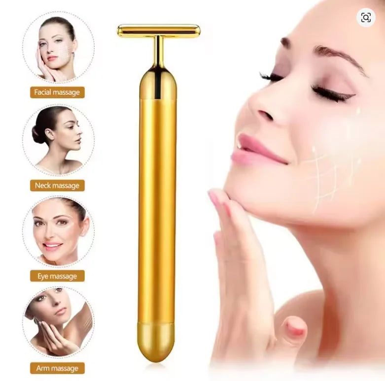 Massageador facial vibratório tipo T — dourado