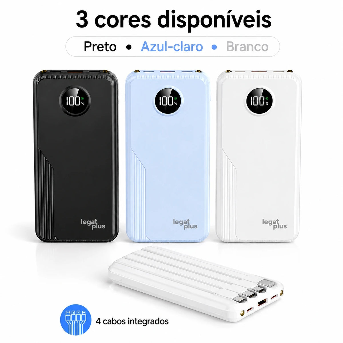 Power bank com 4 cabos integrados e visor digital — 22,5 W