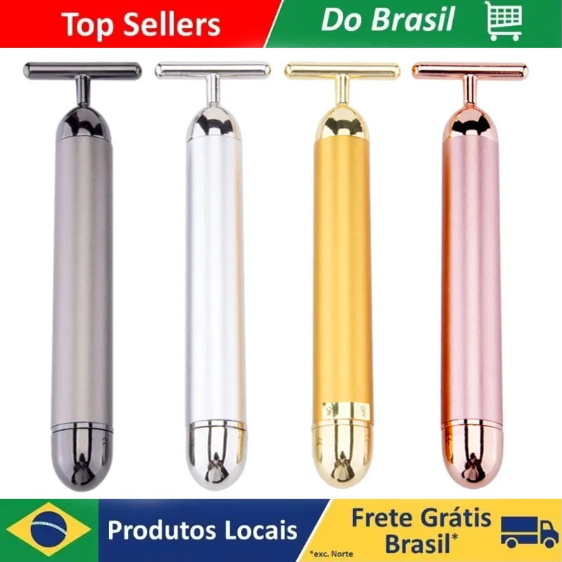 Massageador facial vibratório tipo T — dourado