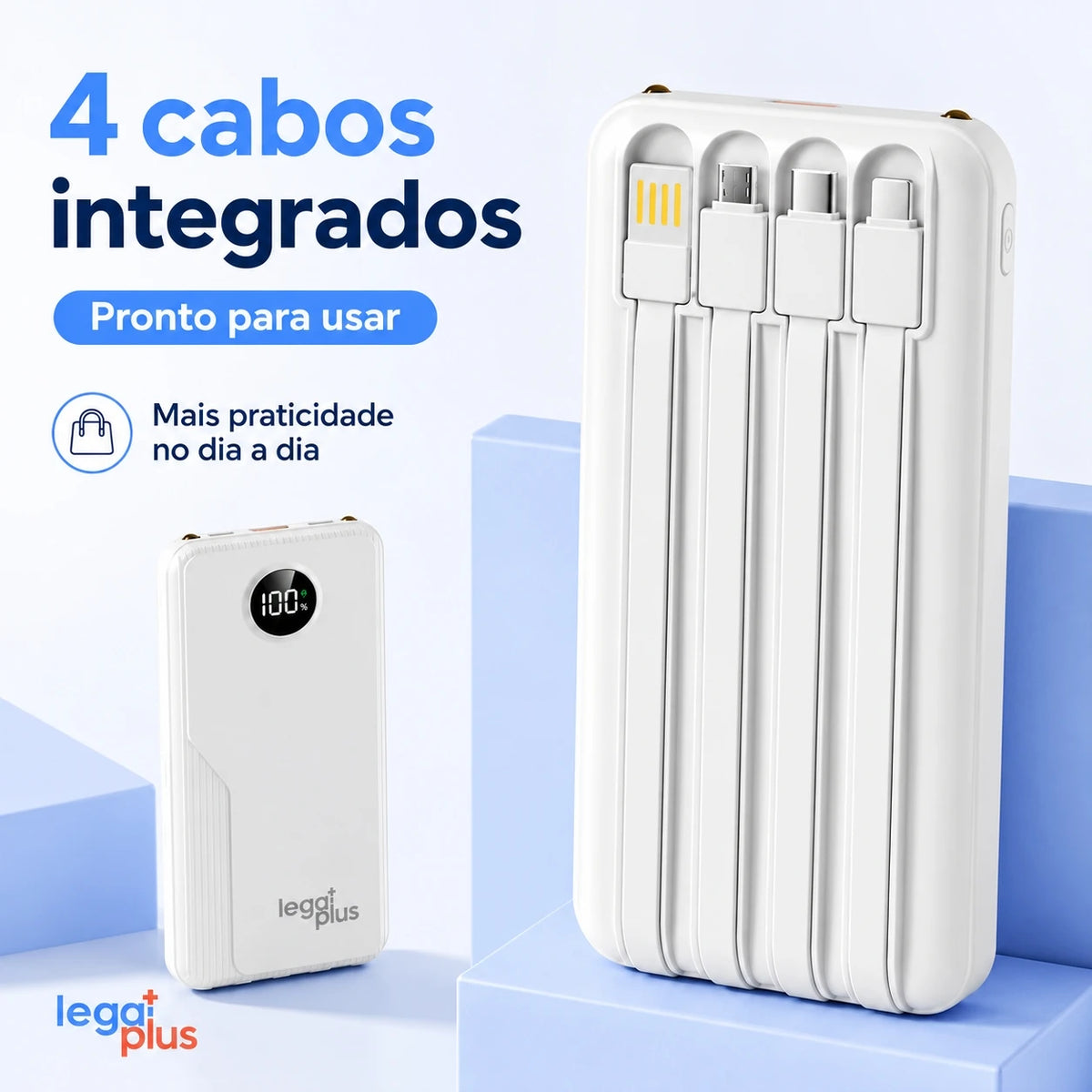Power bank com 4 cabos integrados e visor digital — 22,5 W