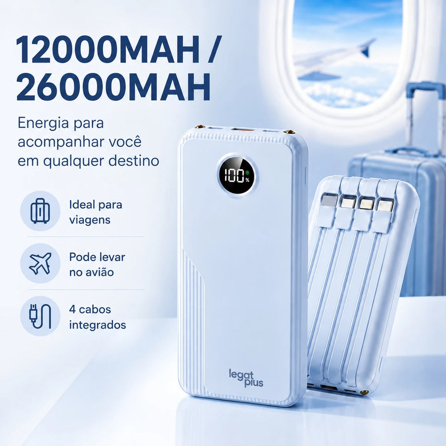 Power bank com 4 cabos integrados e visor digital — 22,5 W
