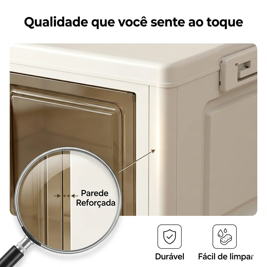 Organizador dobrável com portas magnéticas e rodízios