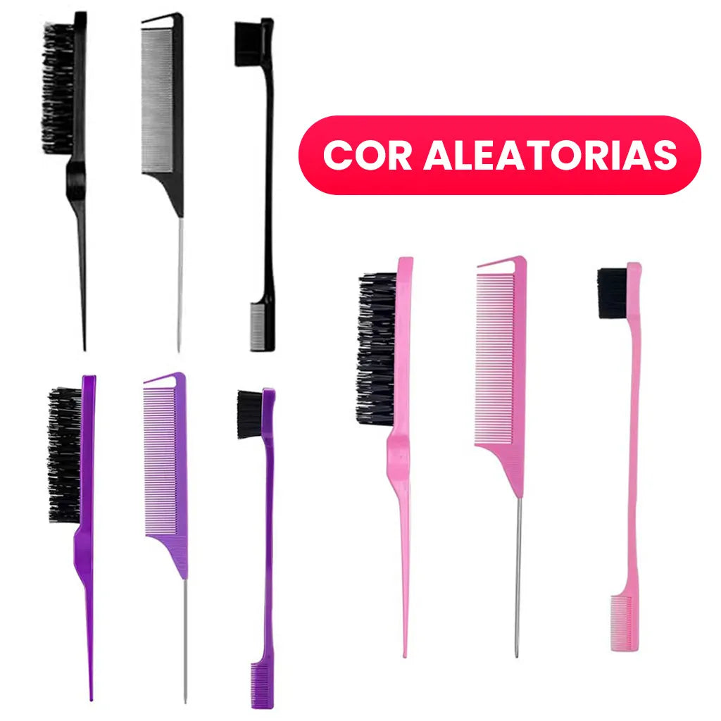 Kit para cabelo com pente separador, escova e acessórios
