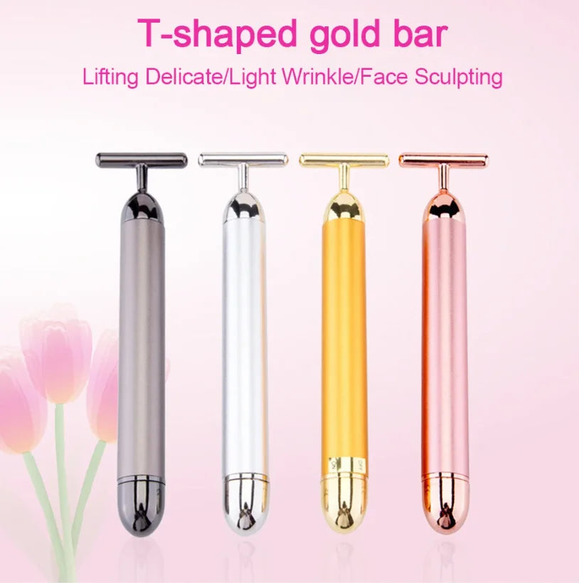 Massageador facial vibratório tipo T — dourado