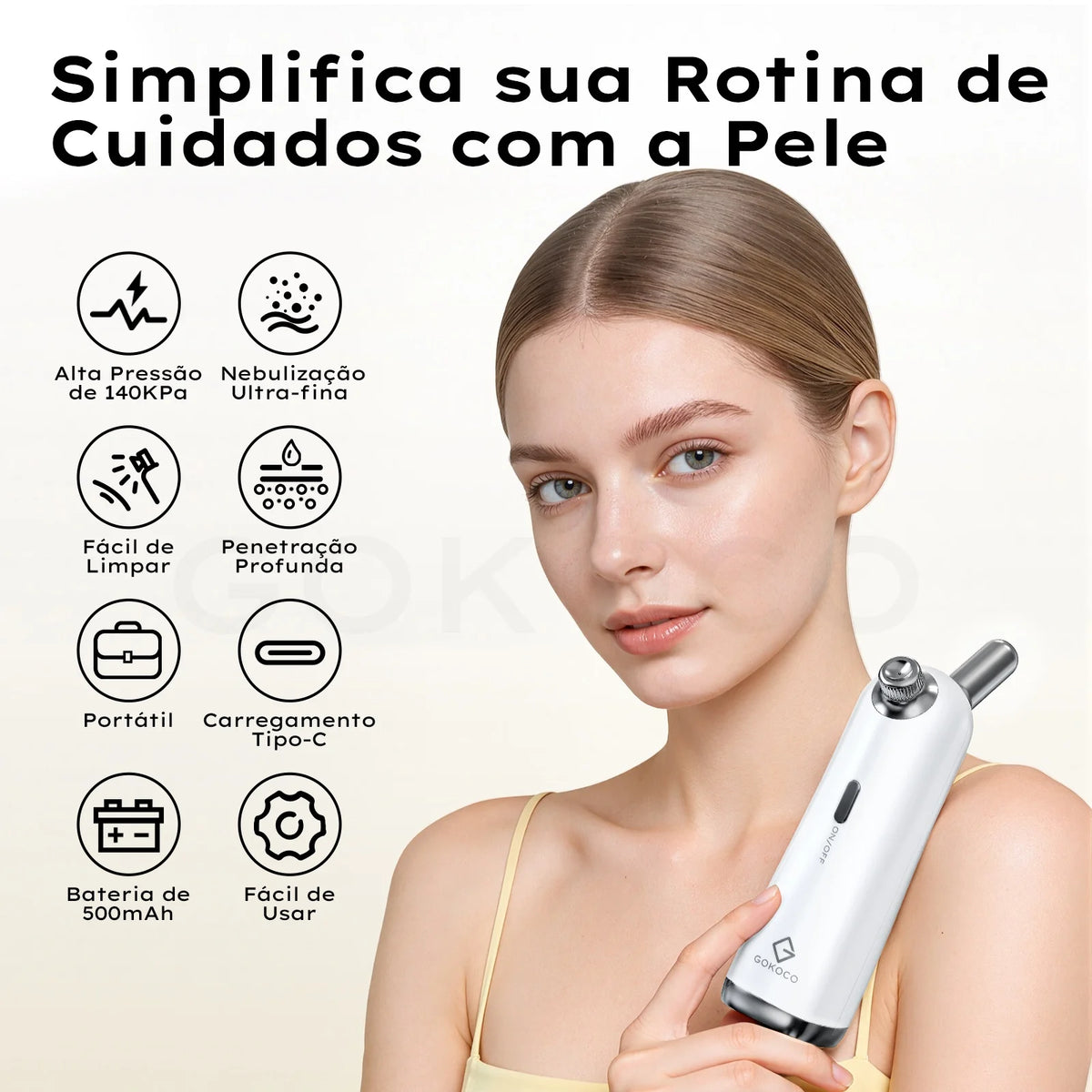 Pulverizador facial portátil GOKOCO com recarga USB-C