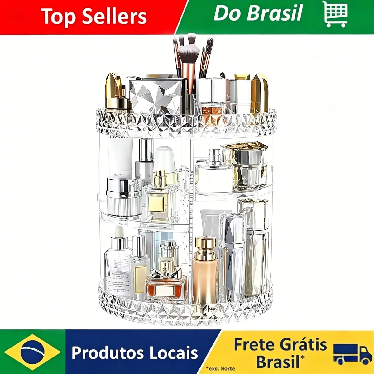 Organizador de maquiagem giratório 360° com 3 andares