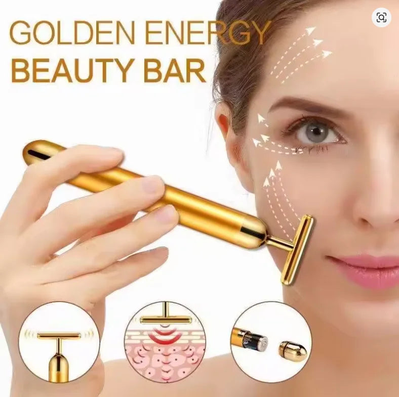 Massageador facial vibratório tipo T — dourado