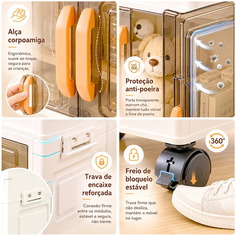 Organizador dobrável com portas magnéticas e rodízios